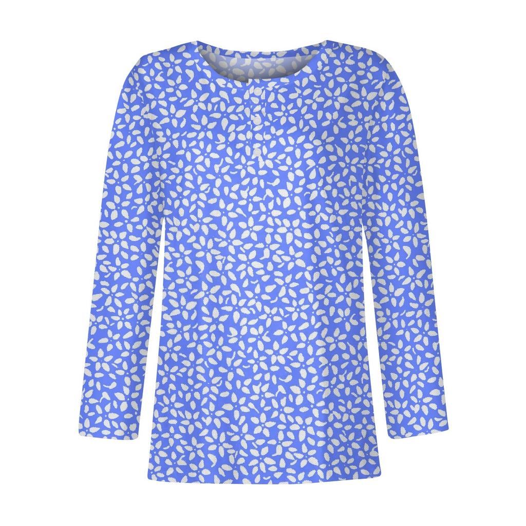 Women's New Button-Down Fashion Print Long Sleeves T-Shirt Slim Top Casual Tops