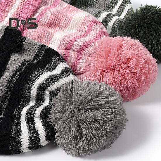 3 Pcs/Set Children Hat Scarf Glove Set Thickened Plush Ball Decor Color Matching Knitted Heat Retention Windproof Keep Warm Girls Boys Outdoor Gloves