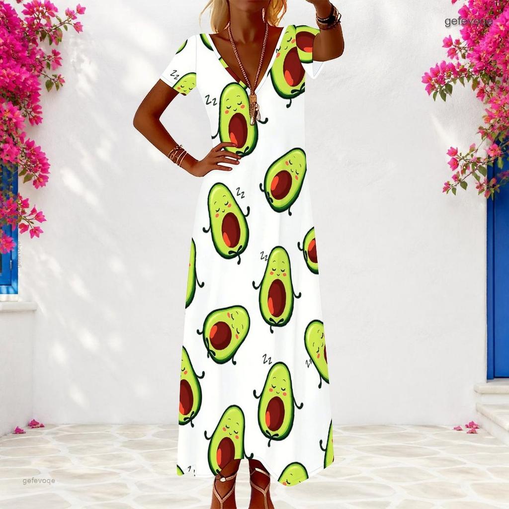 Women Plus Size V Neck Short Sleeve Printed Gradient Maxi Dress