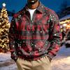 Herren lässiger Sweatshirt mit Kragen und Weihnachtsdruck
