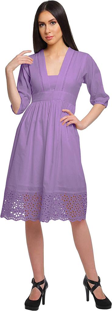 Moomaya Solid Midi Dress For Women Plus Size Lace Details Clothing Summer