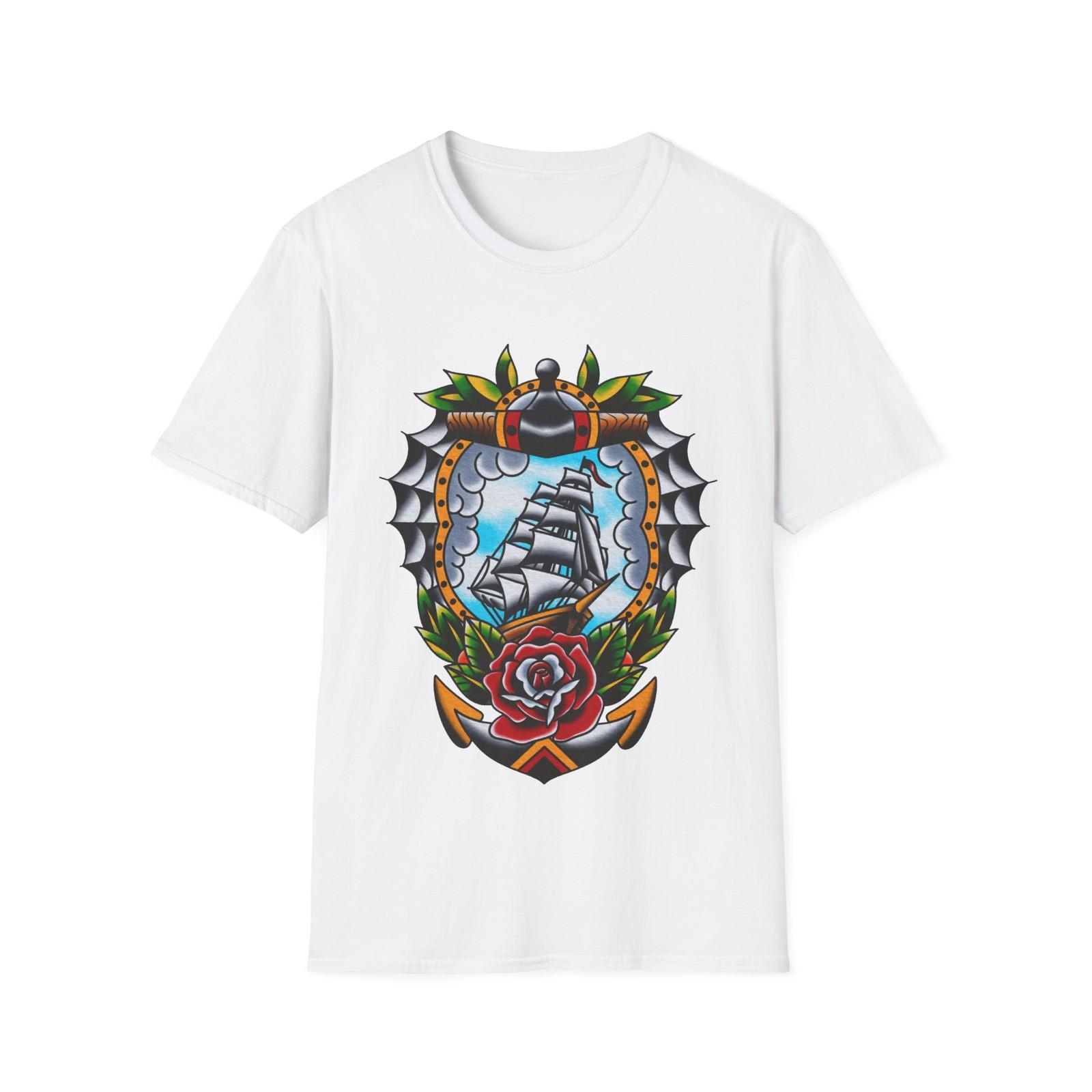 Traditional Ship Roses Anchor Tattoo Old School Sailor Vintage Style T-Shirt S разноцветный