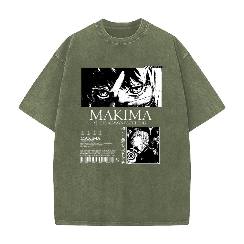 Chainsaw Man Manga Tshirt Makima Print T Shirt Men Women Wash Vintage Tees Clothing Summer Short Sleeve Pure Cotton Tshirt