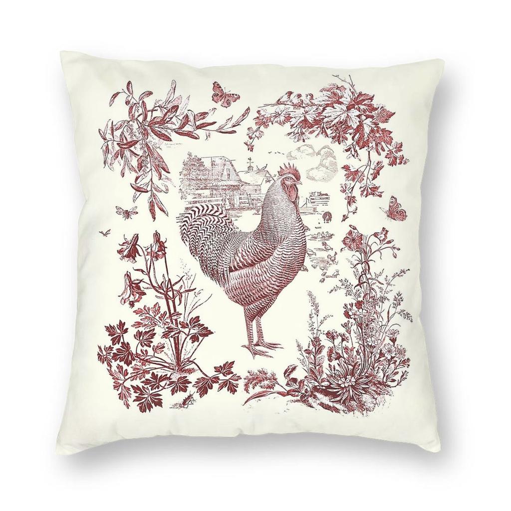 Rustic Rooster Red Floral Country Square Pillowcase Polyester Linen Velvet Printed Decor Throw Pillow Case Home Cushion Cover