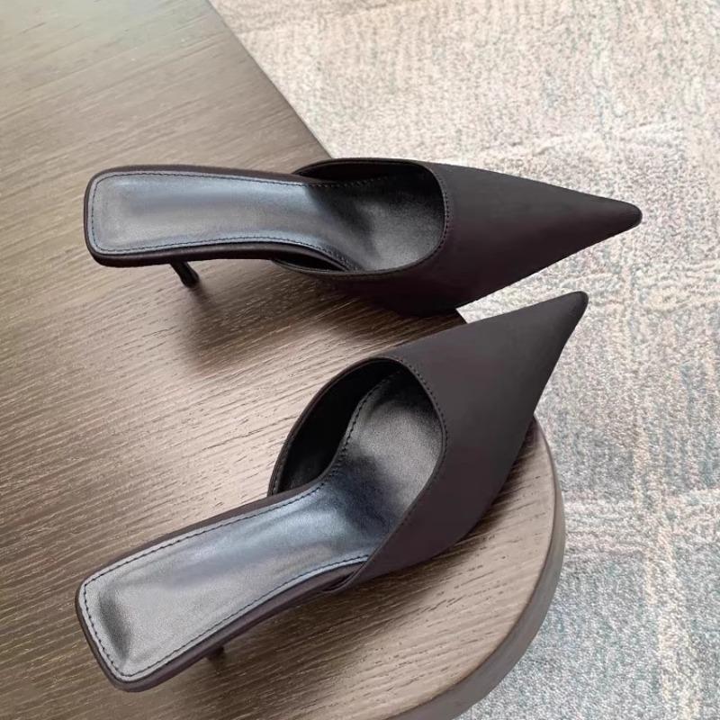 2025 Spring Pointed Toe Women Mules Slipper Fashion Candy Color Ladies Elegant Dress Sandal Square Low Heel Slip On Slides Shoes
