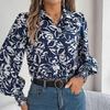Women Long Sleeve V-Neck Blouse Elegant Print Shirt for Spring Autumn Season