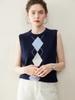 Women's Knitted Cashmere Diamond Pattern Sleeveless Vest - Autumn Winter Loose Fit Shawl Style Wool Outerwear.