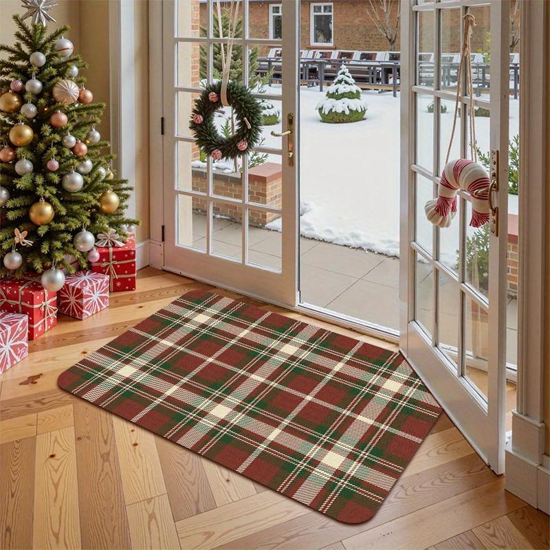 Vintage Red Plaid Christmas Doormat, Non-Slip Washable Rug for Indoor Outdoor, Living Room, Bedroom & Entryway