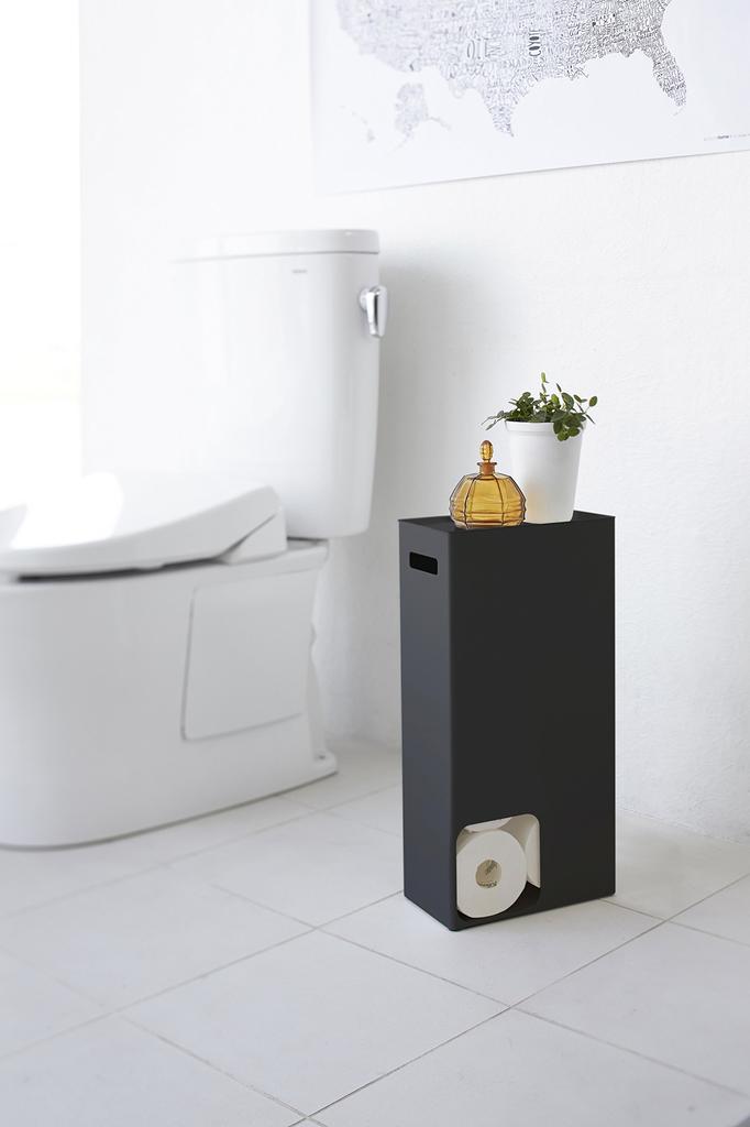 Yamazaki Toilet Paper Storage Rack, Black, Approx. W23 x D12.5 x H48cm, Tower Toilet Storage Shelf, Model 3456