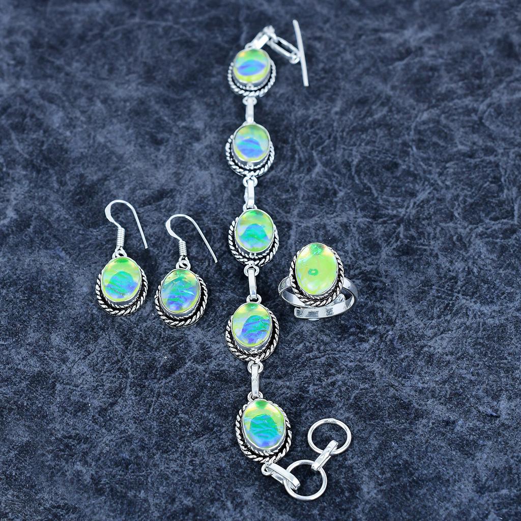 Yellow Triplet Opal Gemstone Handmade 925 Sterling Silver Jewelry Set M-3197
