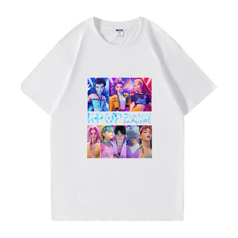 Kpop Łowcy Demonów HUNTRIX Saja Chłopcy Koszulki Dziewczęce Okrągły Dekolt Casualowe Damskie Letnie Koszulki Bawełniana Koszulka Wysokiej Jakości Odzież Topy
