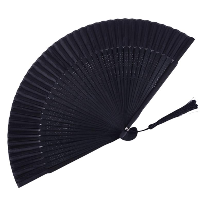 Foldable Black Fan Folding Hand Fan For Women Attire Women Bamboos Hand Fan Ideal For Parties Weddings And Decorations