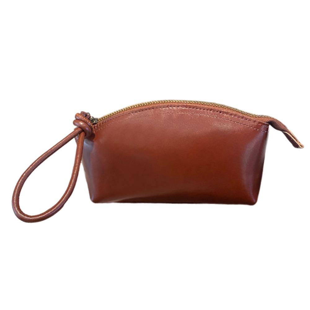 

Large Capacity Vegetable Tanned Leather Handbag Simple Design Lightweight Mobile Phone Bag Light Luxury Leather Clutch Bag