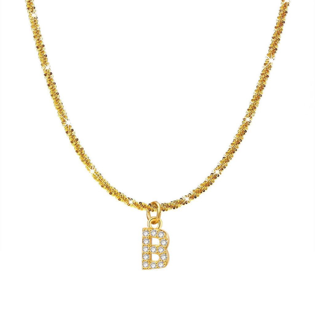 European and American Wind Titanium Steel Sparkling Necklace Women Inlaid with Zirconium 26 English Letters Pendant Collarbone Chain Girls High Sense
