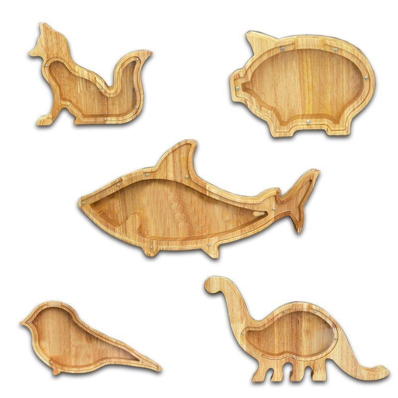 Cute Animals Wooden Money Box Coin Jar Transparent Acrylic Childrens Animal
