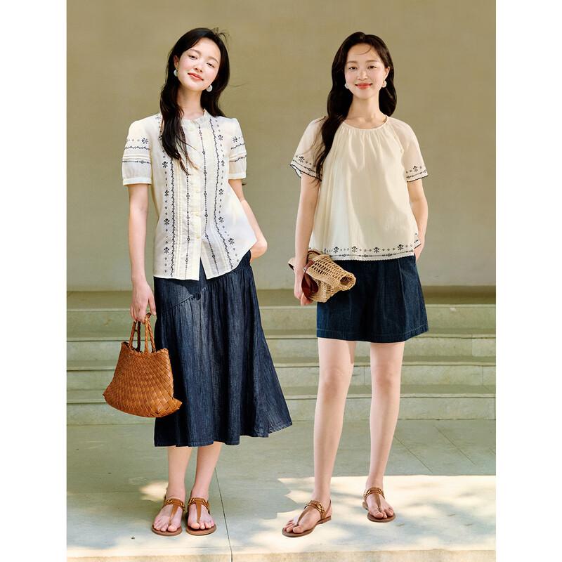 Inman Women's French Embroidered Short Sleeve Blouse