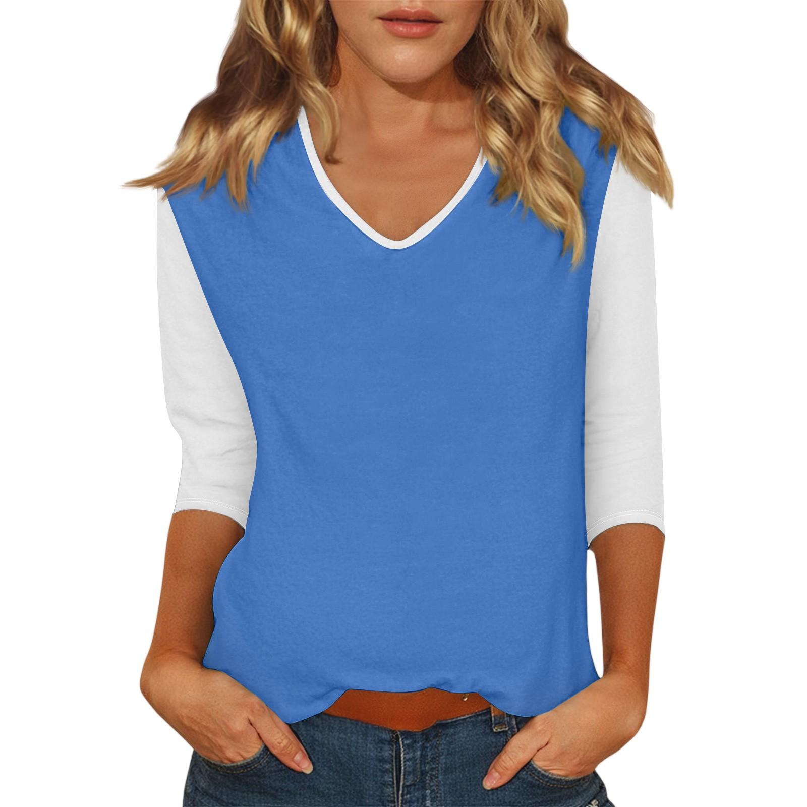 

Женский повседневный модный сексуальный удобный топ с V-образным вырезом, цветной вставкой и рукавом три четверти XL