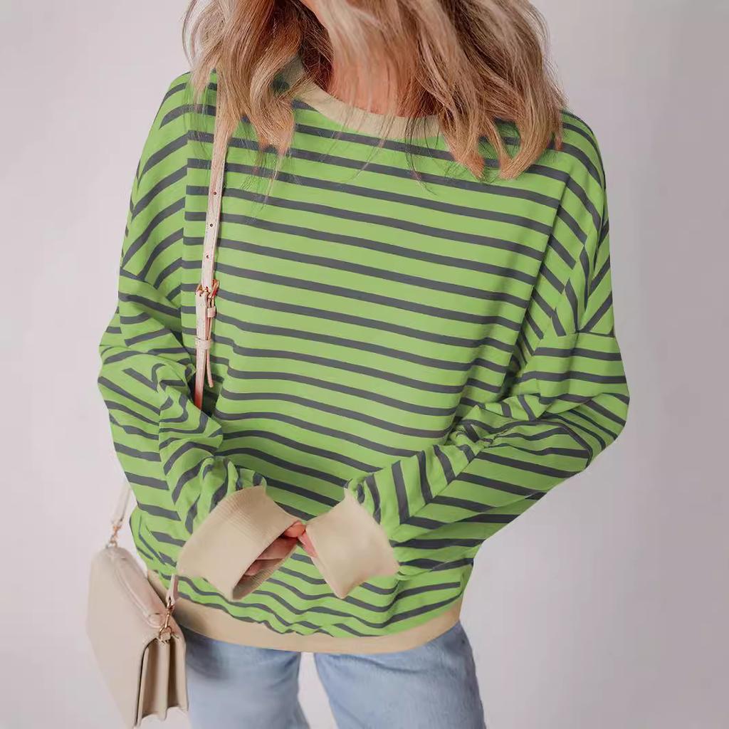 Neues modisches gestreiftes Rundhals-Sweatshirt für Damen im Herbst und Winter