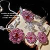 Rouge Magenta Rose Gemstone, Necklace, Antique, Plated With 18K Gold, Vintage Flower Para Zircon, Earrings.