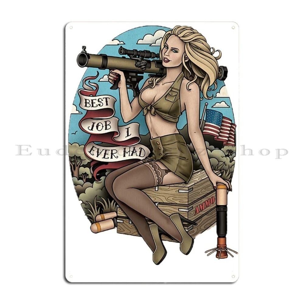 Vintage Military Pinup Girl Metal Tin Sign Wall Decor 20x30cm