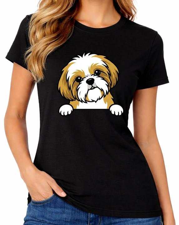 Shih Tzu Dog T-Shirt Cute Puppy Pet Lover Cartoon Womens Tee M