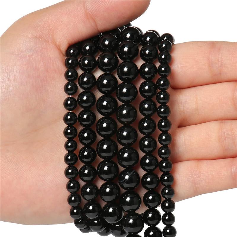 Piedra Preciosa Natural Piedra Espaciadora Suelta Cuenta Piedra Ónix Negro Cuentas para Hacer Joyería