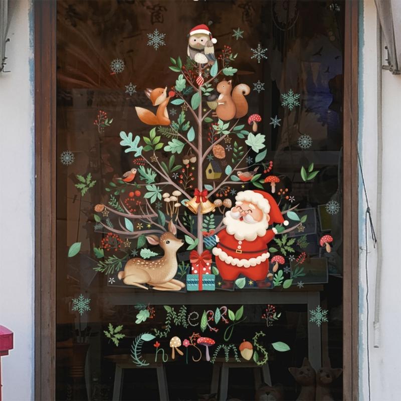 Christmas Window Stickers Merry Christmas Decoration for Home Kid Room Wall Mirror Glass Door Decals New Year Decoration