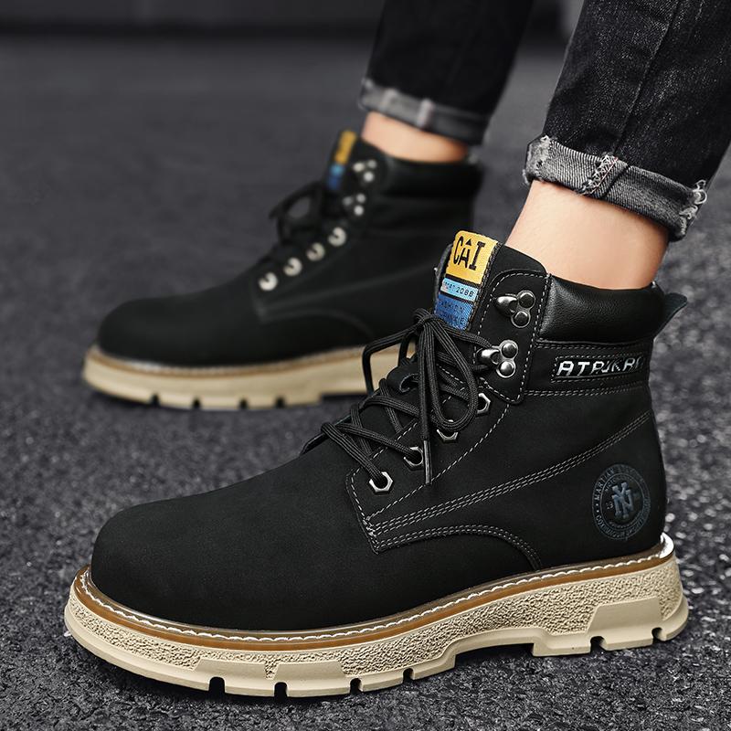 Classic British Style Chelsea High-top Men Punk Shoes Ankle Boots 2024 Genuine Leather Boots Men Cowhide Yellow Boots Work Shoes