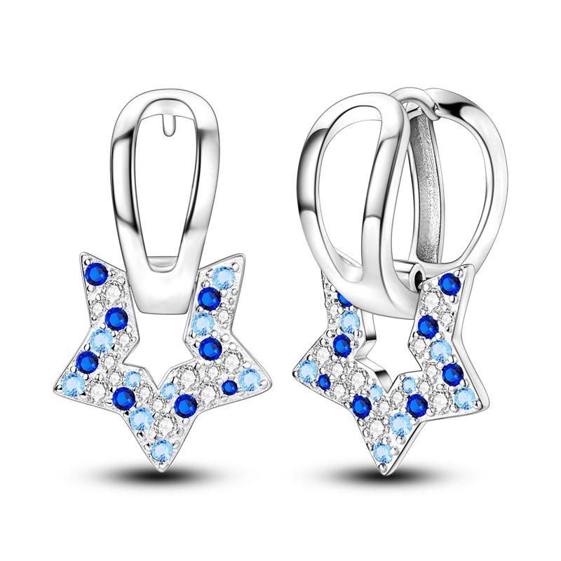 Fashion 925 Silver Color Earrings Blue Zircon Stars Moon Irregularity Earrings For Woman Fine Birthday Jewelry Gifts