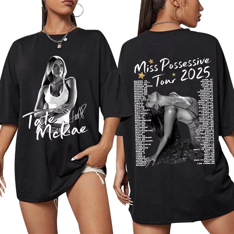 Tate McRae Miss Possessive World Tour 2025 TShirts Fan Gift Unisex Women Fashion Loose Short Sleeve T Shirts Cotton Casual Tshirt