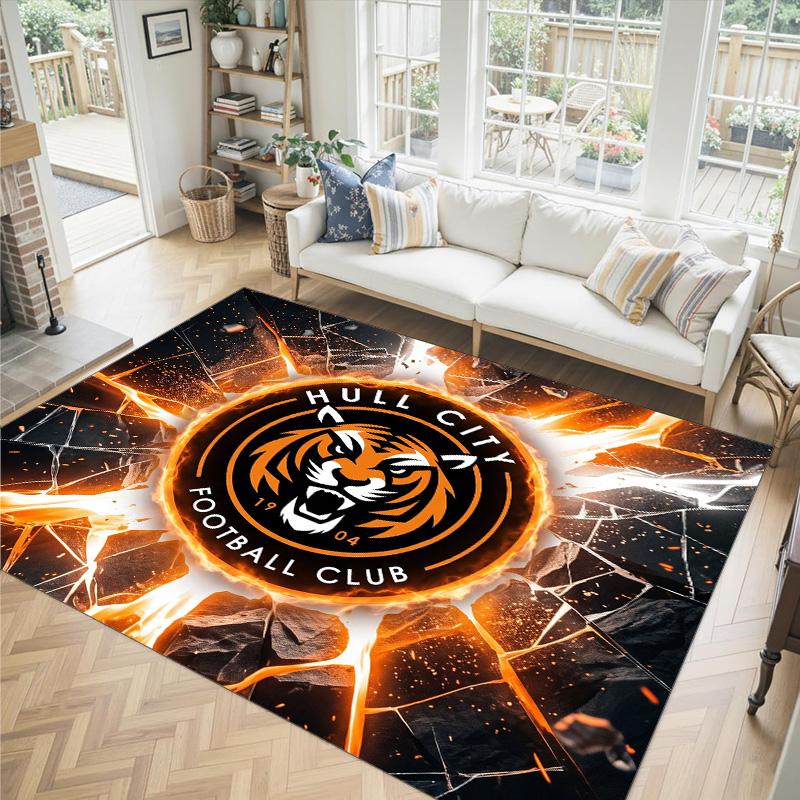 Hull City Football Design Crystal Velvet Carpet Cozy Non?Slip Printed Rug For Bedroom Living Room Entrance