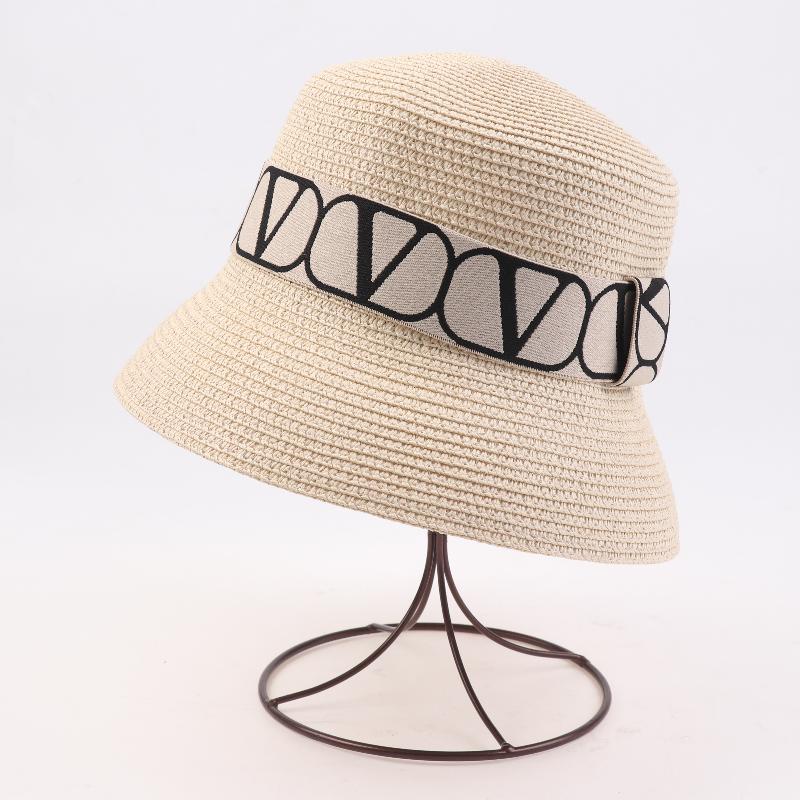 Trendy Letters Woven Fisherman Ladies  Simple Straw Hat Sun Hats Outdoor Travel Beach Panama Cap Bucket Hats For Women