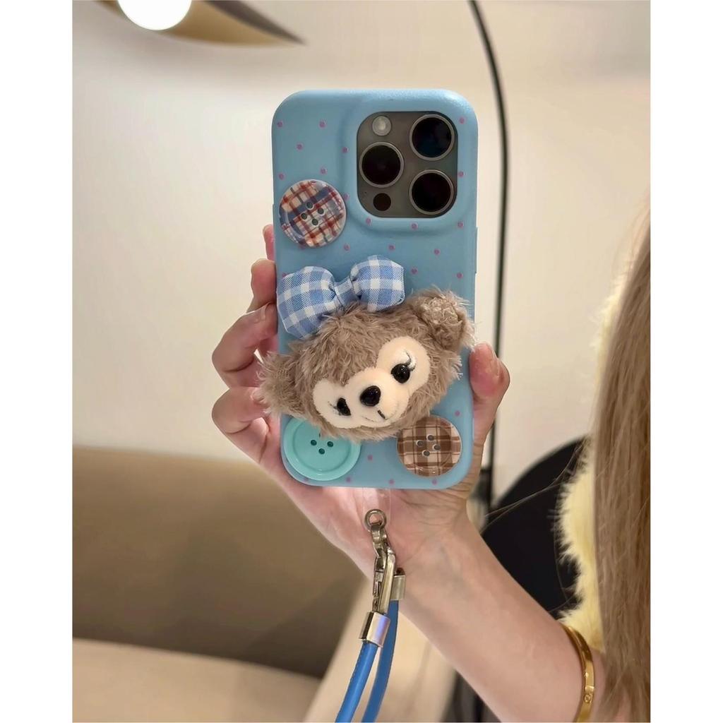 The Fluffy Cartoon Duffy Bear Phone Case Is Suitable for IPhone 16pro with Lanyard and IPhone 15 Full Coverage