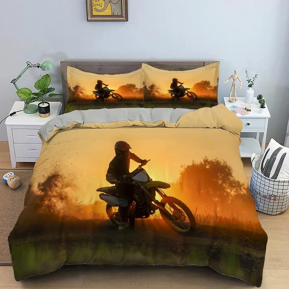 Motocross King Queen Sängkläder för Pojkar Vuxna Off-road Tävling Motorcykel Påslakan Smutscykelåkare Polyester Täckeöverdrag