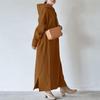 Damen Sweatshirtkleid Kordelzug Langarm Seitenschlitz Saum Pulloverkleid Verdicktes Fleecefutter Kapuzen-Maxikleid