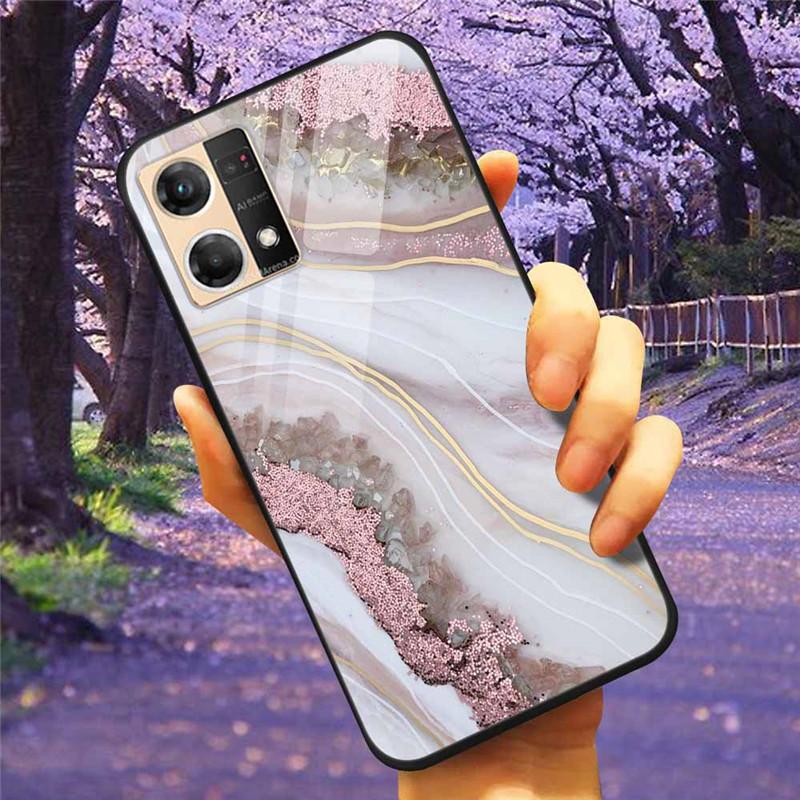 For Oppo Reno7 4G Case Fashion Tempered Glass Moon Star Bumper Cases for Oppo Reno 7 4G Phone Cases CPH2363 Luxury Funda Capa