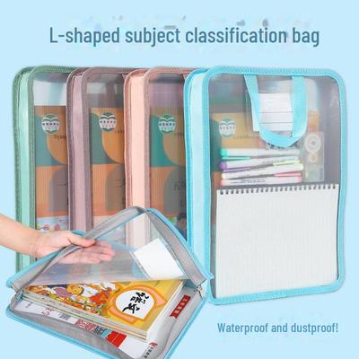 A4 Transparent L-Shaped File Bag, Hand-Held PP Storage for Exam Papers and Homework