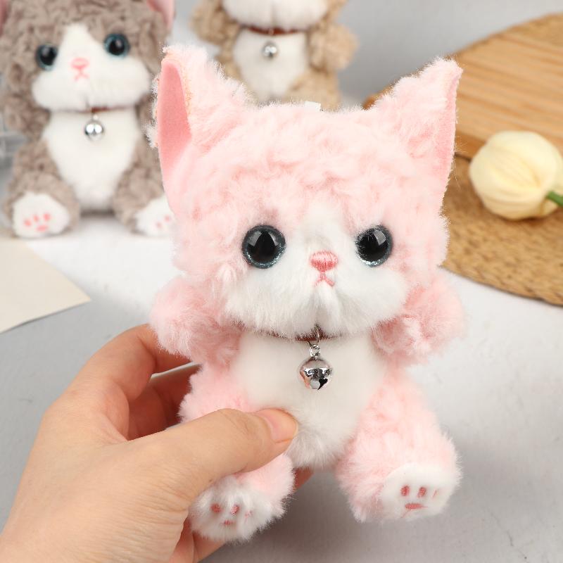 Cute Bell Cat Plush Keychain Adorable Curly Hair Kitten Stuffed Toy Soft Bag Hanging Pendant for Party Favors Souvenir