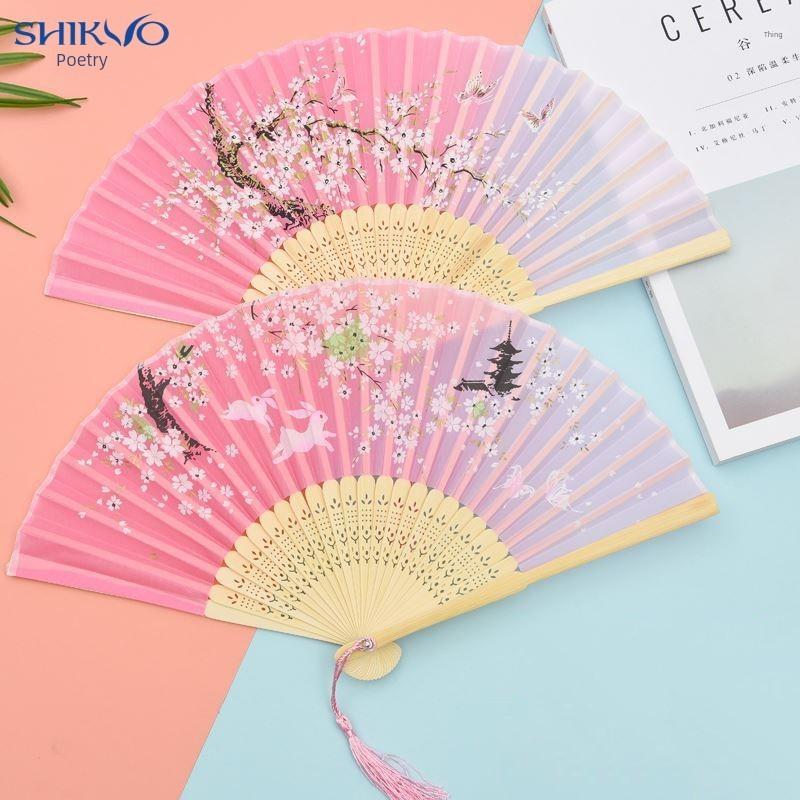 Traditional Folding Fan for Children, Girls' Hanfu, Cheongsam, Chinese Style Dance Fan, Ancient Costume, Fairy-Like Tassel Small Folding Fan
