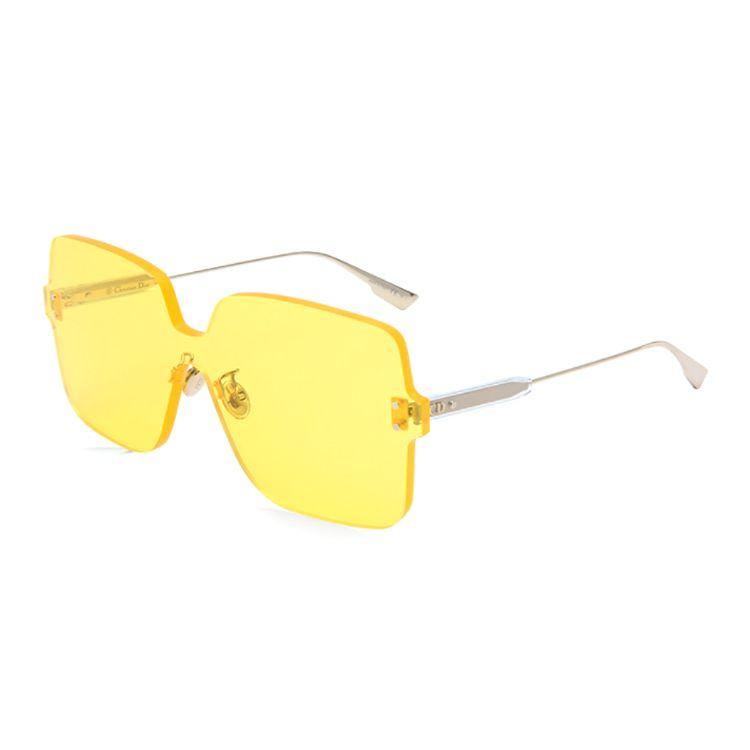 Dior Frameless Square Sunglasses With Yellow Lenses And Metal Temples Women sunglasses COLORQUAKE1-40GHO Basic Packaging-Eyeglass Case+Box,F,Yellow