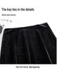 Black High-Waisted A-line Velvet Skirt - Elegant Mid-Length Design for Spring & Autumn