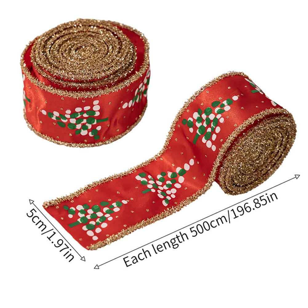 Wire edged decorative ribbons with holiday scallion prints designed for Christmas wreaths floral crafts and packaging use