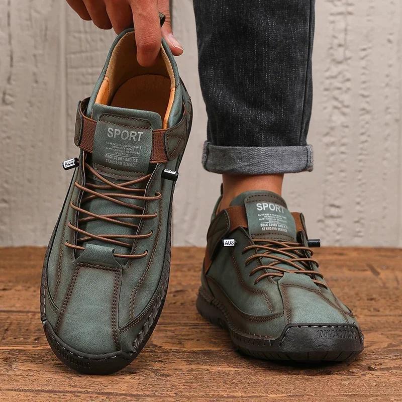 Men's Low Cut Casual Sports Shoes Korean Retro Spring Summer Lace Up Anti Slip Flat Shoes Trendy Fashionable Flat Bottom Boots