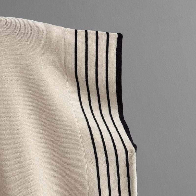 GMXIA Módní set: Dámský pruhovaný patchworkový pletený svetr s kulatým výstřihem a volným střihem, dvoudílné kalhoty s vysokým pasem, rovnými nohavicemi a širokými nohavicemi