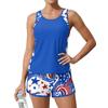 Womens Tankini Bathing Suits Two Piece Flag Print Athletic Tank Top with Boyshorts Modest Coverage Swimwear Set
