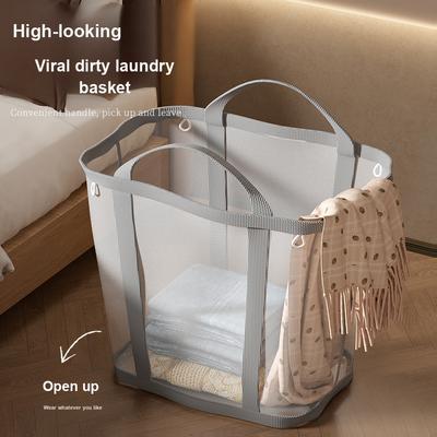 Collapsible Mesh Laundry Hamper with Hanging Hooks for Bedroom, Bathroom, Dormitory