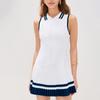 Womens Color-Block Pleated Tennis Jumpsuit With Half-Zip Collar Anti-See-Through Sport Dress Yoga Running Summer