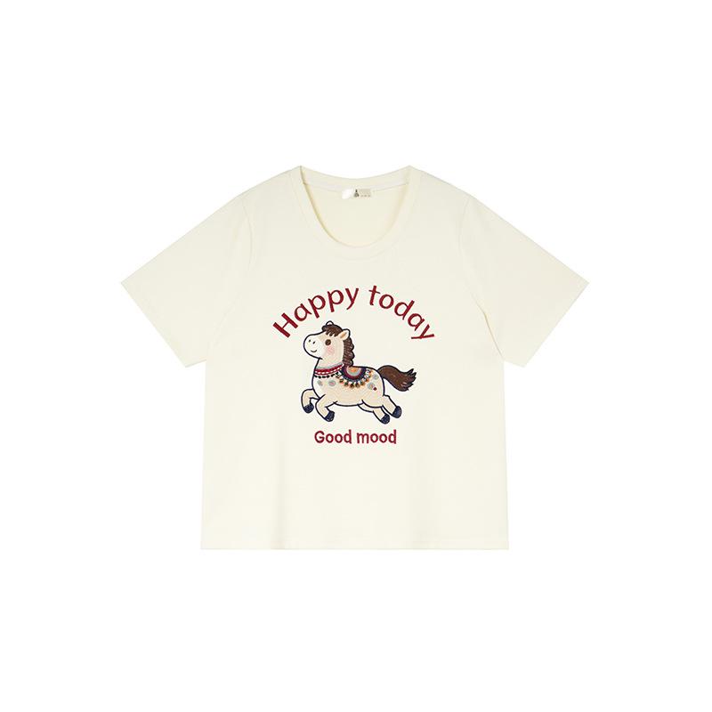 Shuangtian Spring 2026 Plus Size Women s Cartoon Pony T-Shirt 3XL