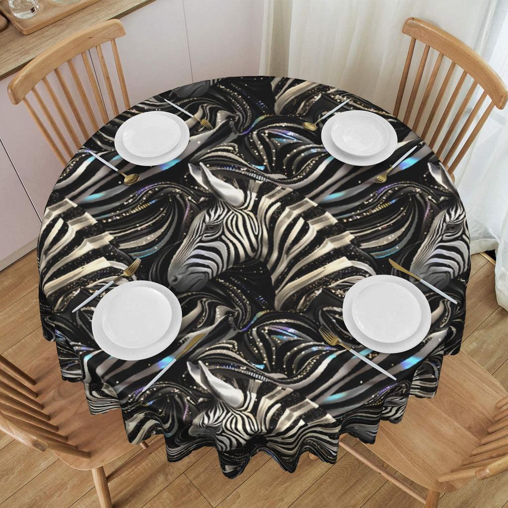 Round 3D Black And White zebra Tablecloth Waterproof Oil-Proof Table Covers 70 inch Optical Illusion Artwork Table Cloth