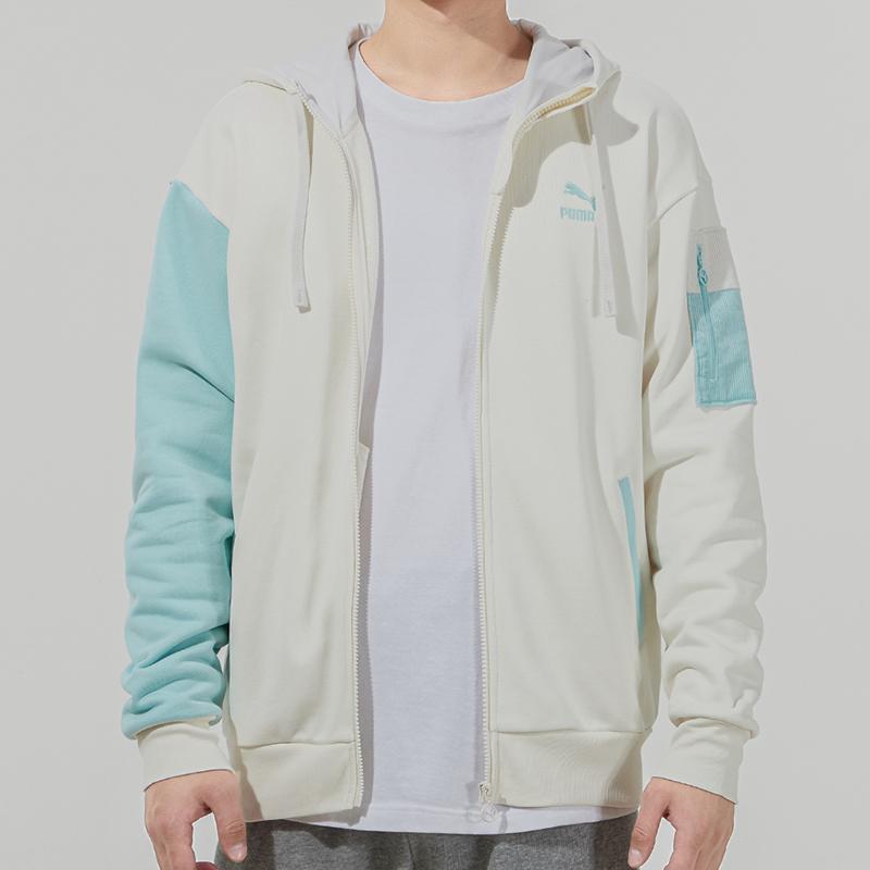 Puma Retro Colorblock Knit Hoodie Logo Sports Jacket Men Jackets White 534813-93